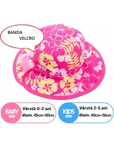 Palarie de Soare, Banz, UPF50+, Reversibila, 2-5 ani, Floral Pink 2
