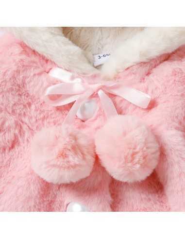 Dudu.Diary, Paltonas cu gluga, Urechi iepuras, Alb/Roz, 90cm (18-30 luni)