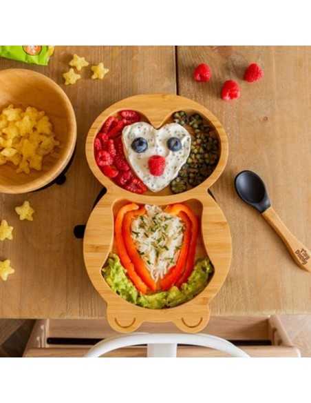 Set Cina cu ventuză din bambus, Pinguin