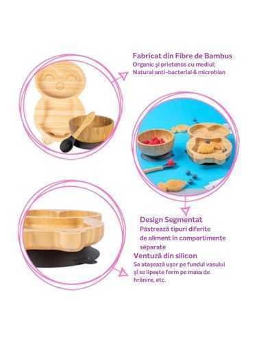 Set Cina cu ventuză din bambus, Pinguin