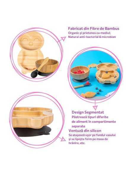 Set Cina cu ventuză din bambus, Pinguin