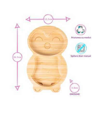 Set Cina cu ventuză din bambus, Pinguin