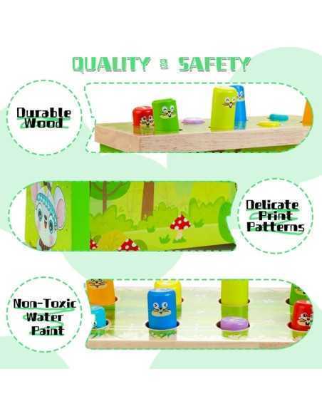 Jucarie cu ciocane din lemn pentru copii Montessori, Copii 1-3 ani