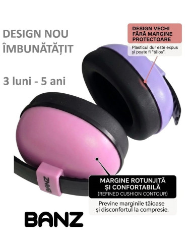 Casti cu antifoane Mini, de la (3 luni – 5 ani), Banz, Roz